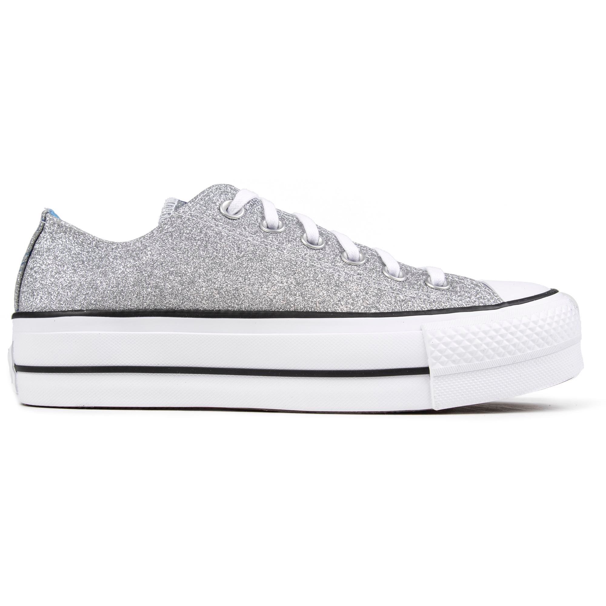 Posesión Rayo papa Womens glitter silver Converse All Star Lift Ox Trainers | Soletrader